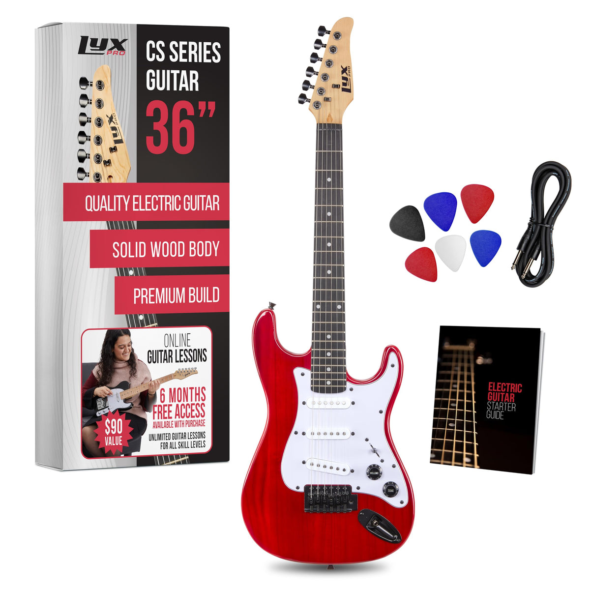 30” Electric Guitar Kit with Amp Cable, 6 Picks, Solid Wood Body, Red Y785