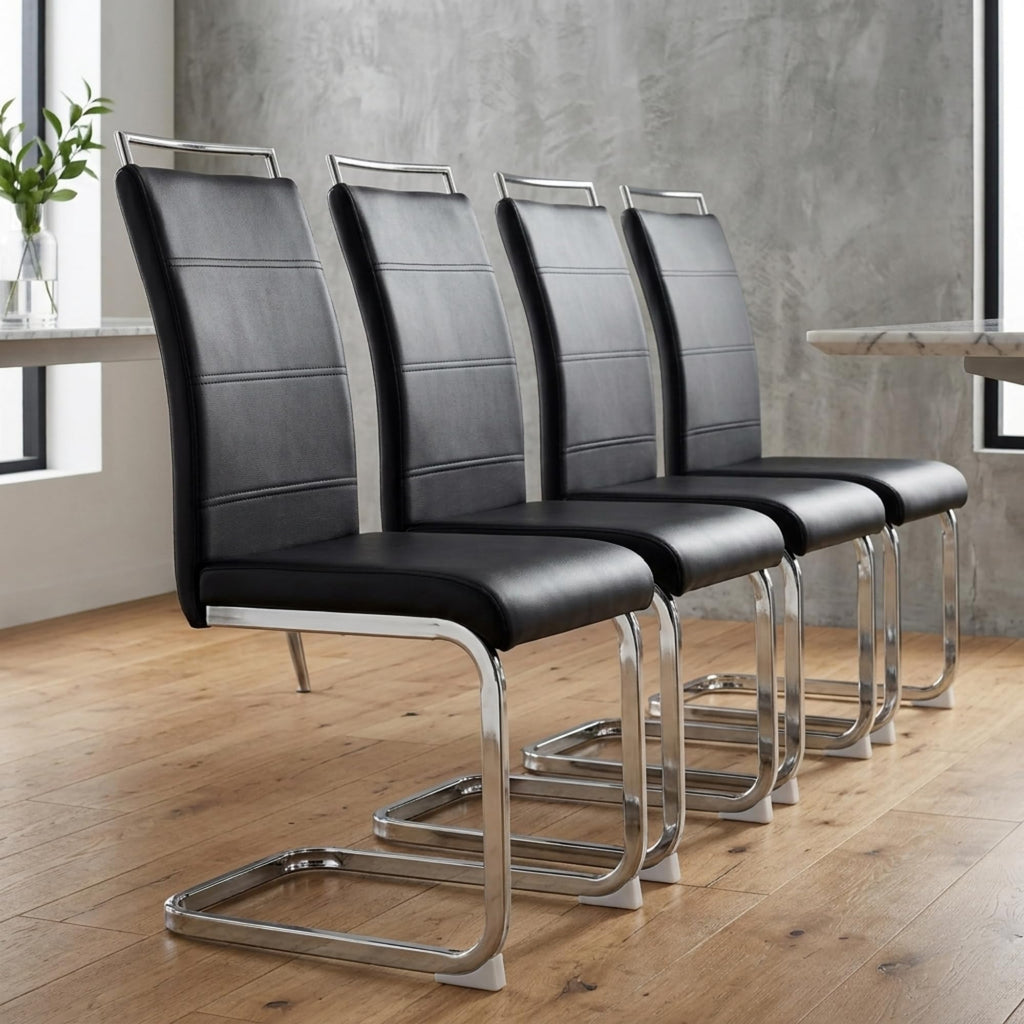 Black Faux Leather Dining Chairs Set of 4 X141