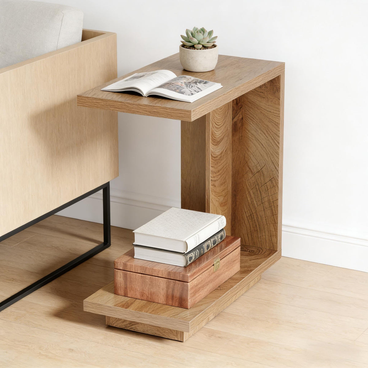C-Shaped Side Table with Hidden Storage D69734