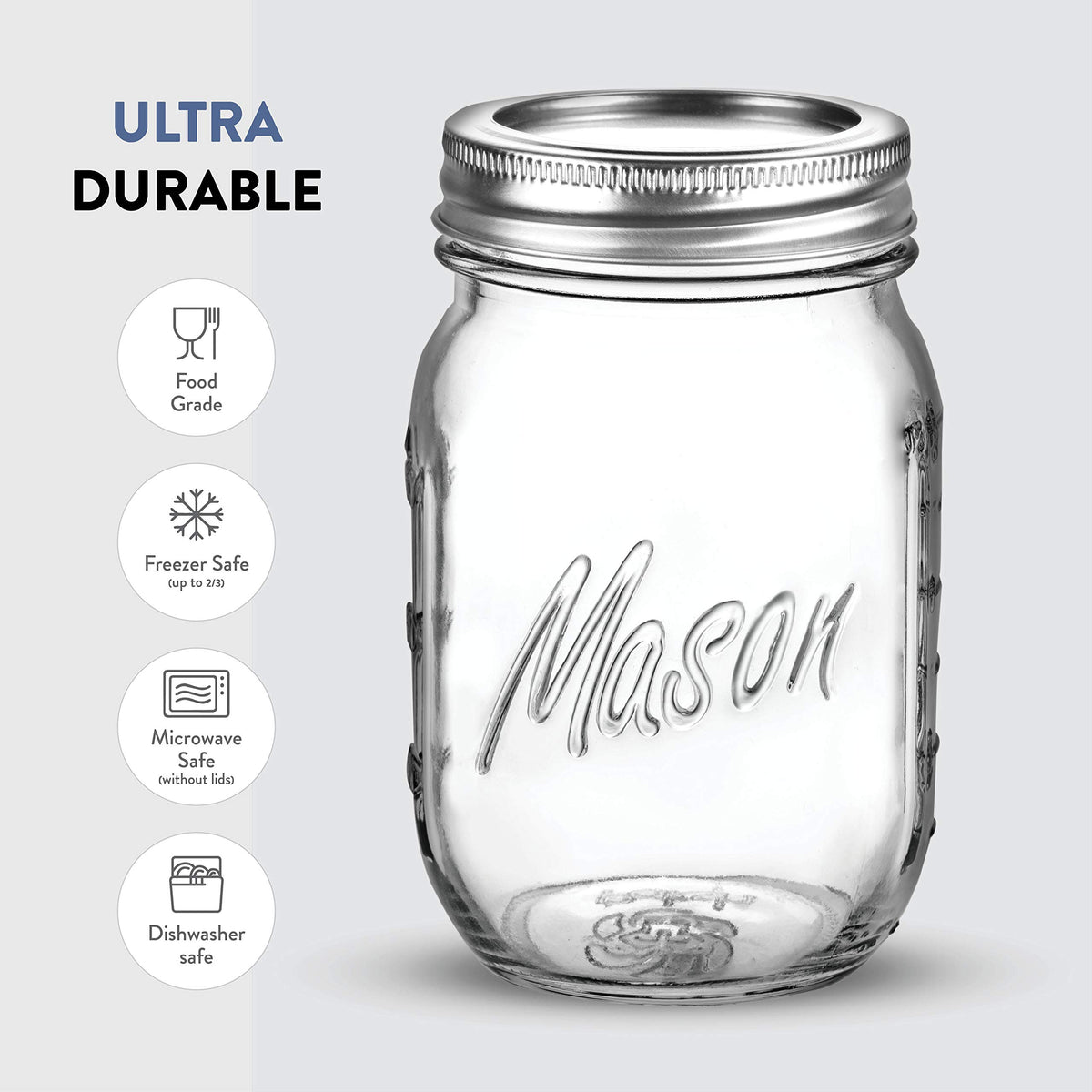16 oz 12-Pack Regular Mouth Glass Jars with Lid & Seal Bands J9943