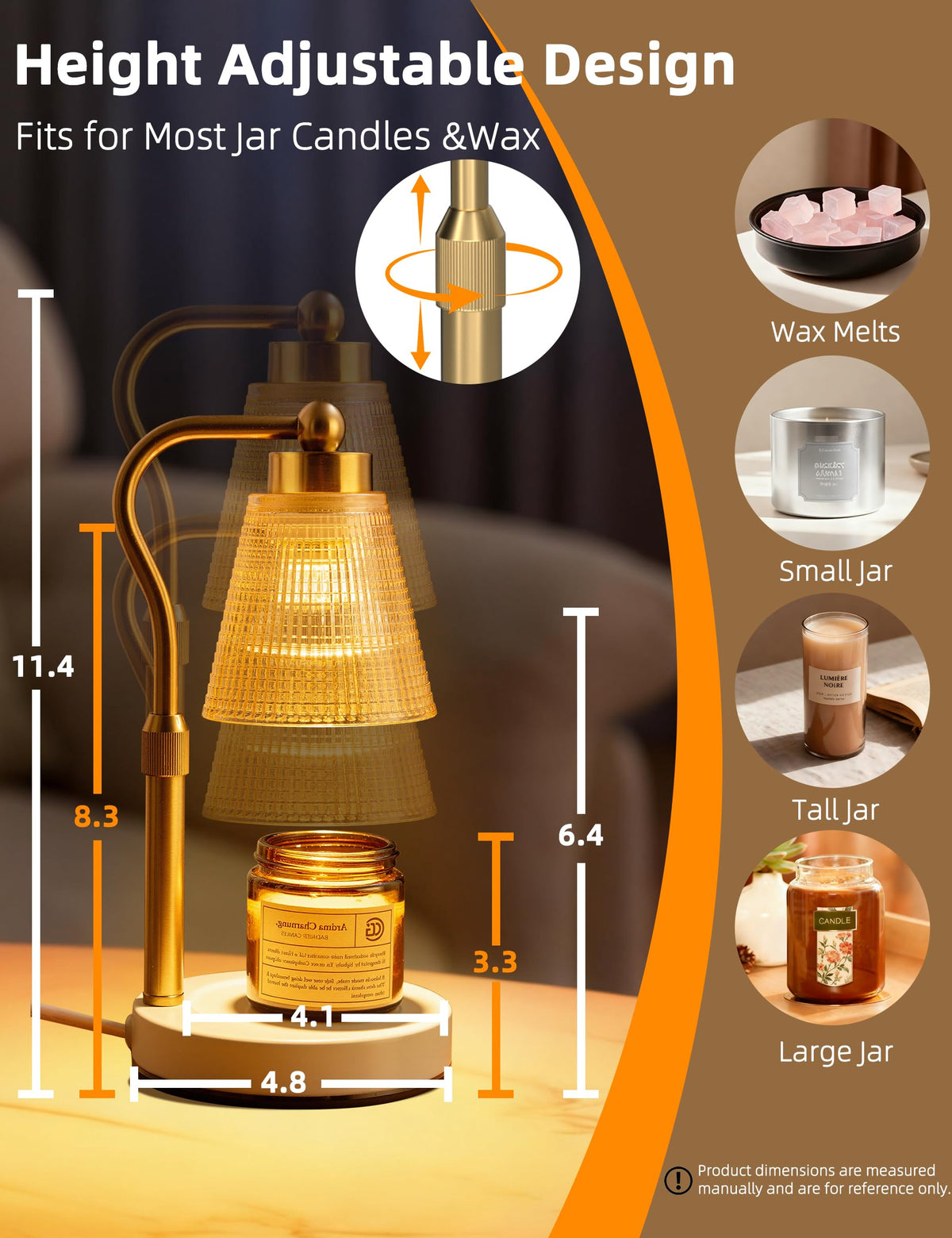 Height Adjustable Dimmable Candle Warmer Lamp with Timer V464024