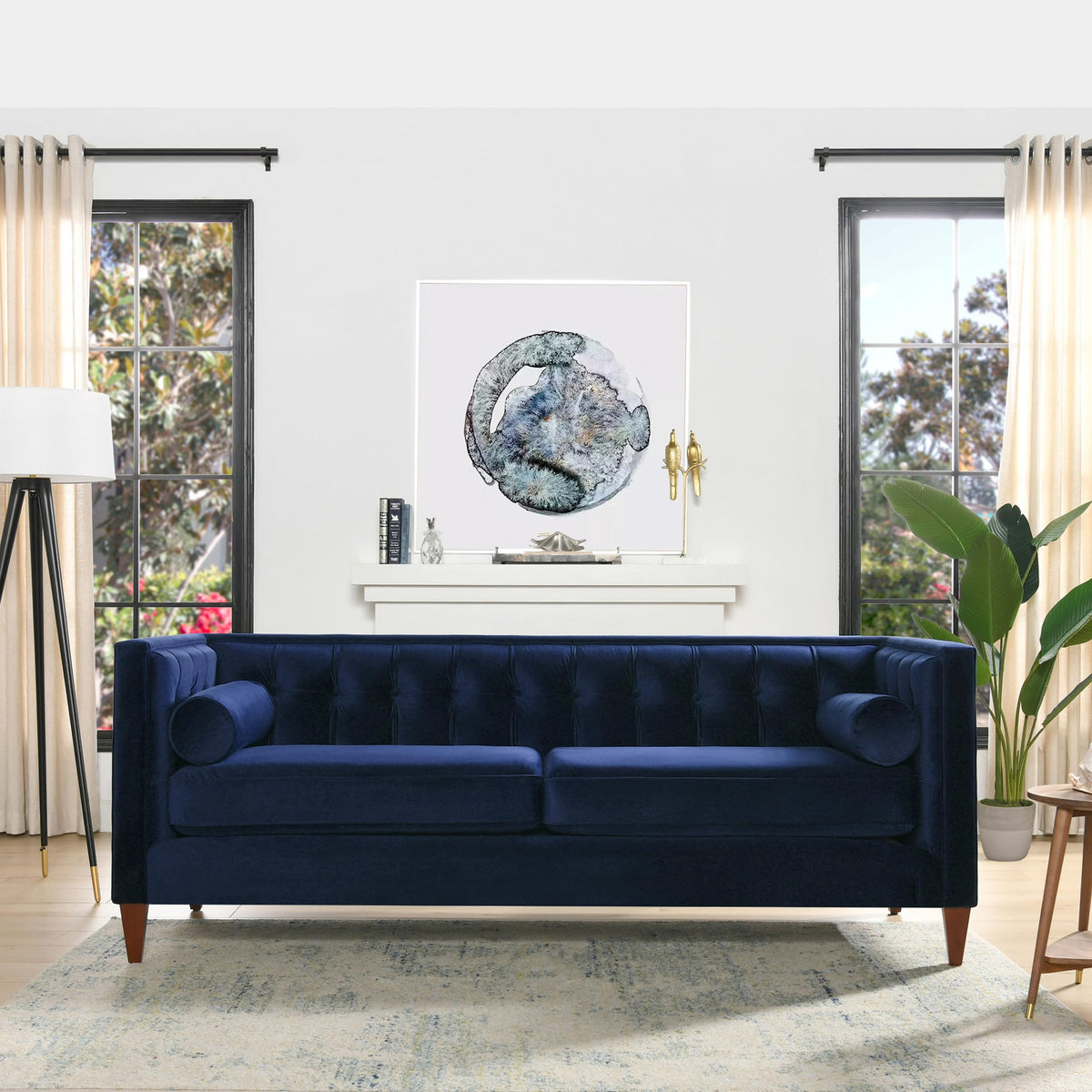 Navy Blue Velvet Tufted Sofa H2254