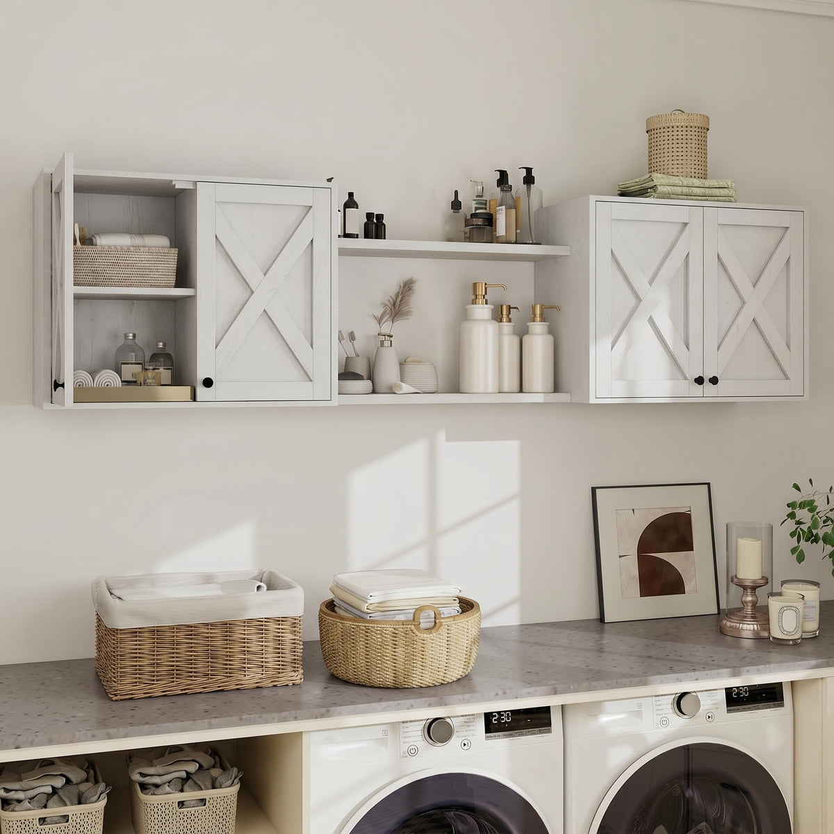 White Wall Mounted Laundry Room Cabinets I931