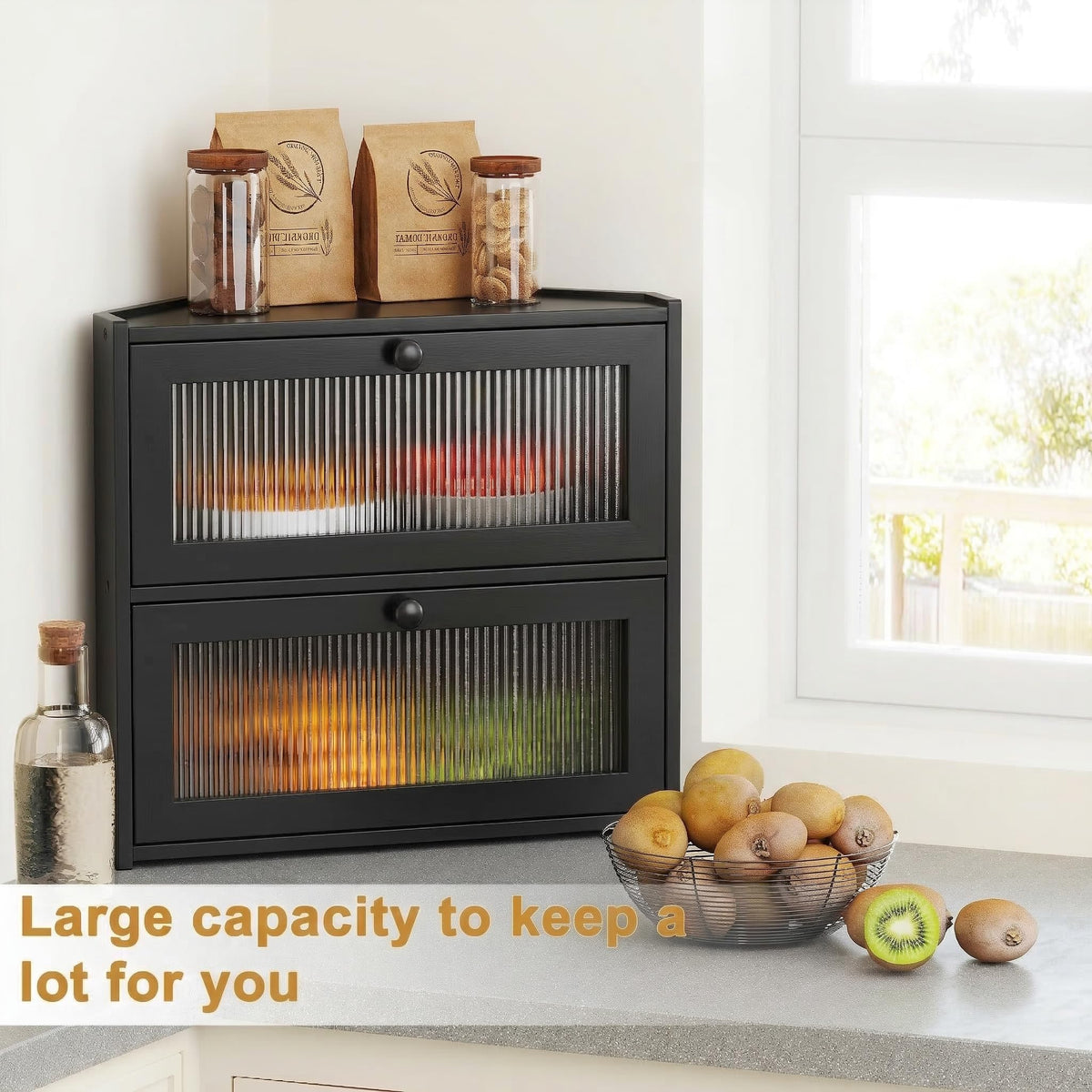 Double Layer Bamboo Bread Box with Wavy Windows Z903