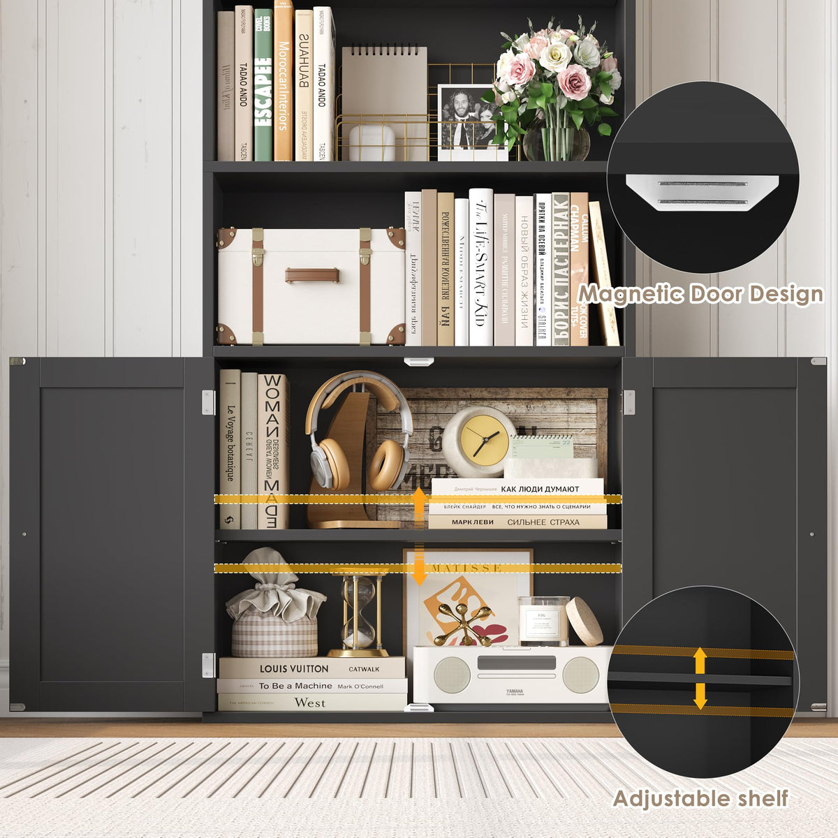 82" Tall Black Bookcase with Doors Z878451