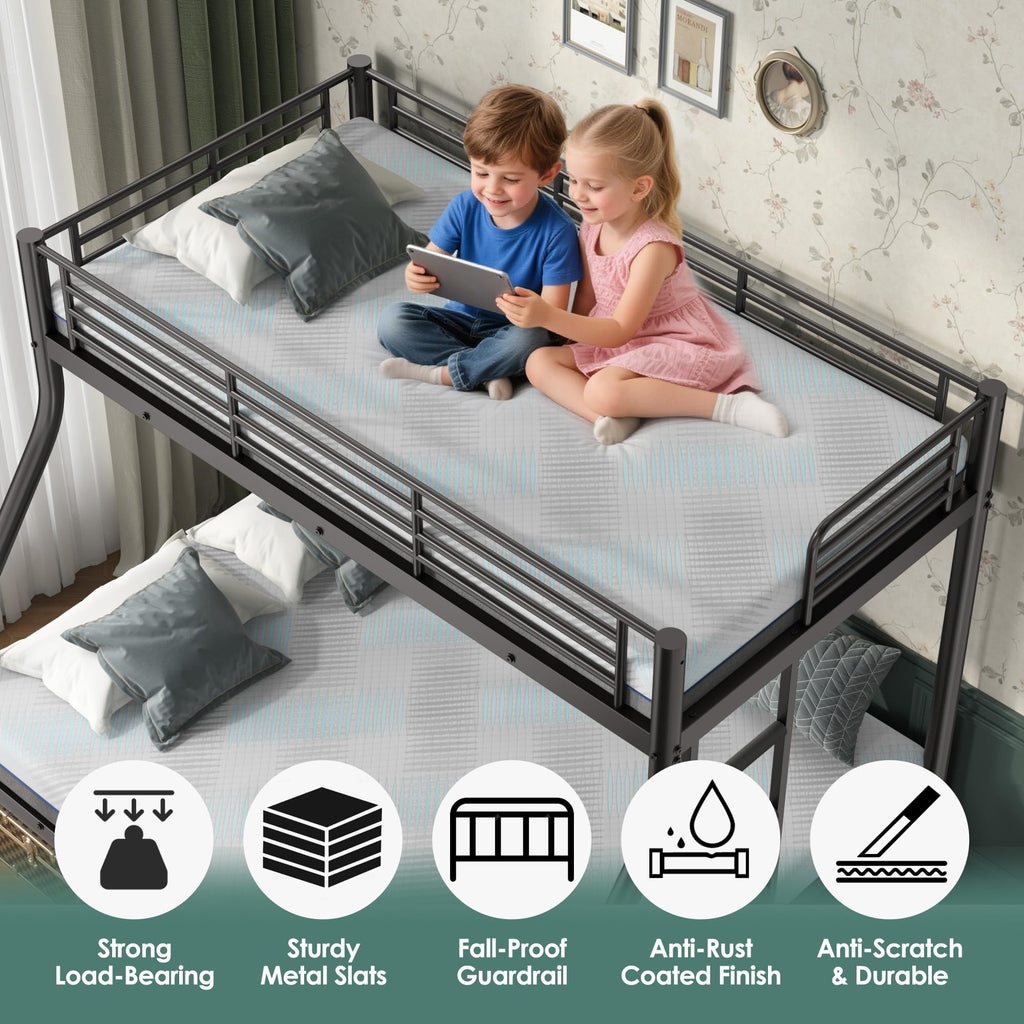 Twin XL Over Full Bunk Bed with Mattresses, Black E27006
