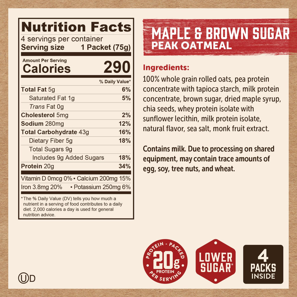 Instant Oatmeal, Maple Brown Sugar, High Protein, 6pk Y440