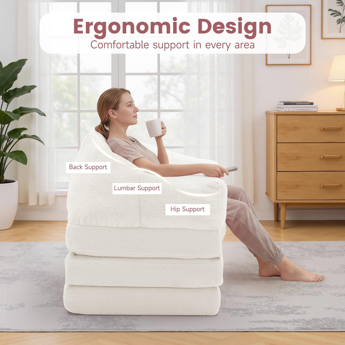 Beige 2 in 1 Convertible Sleeper Sofa Bed M329