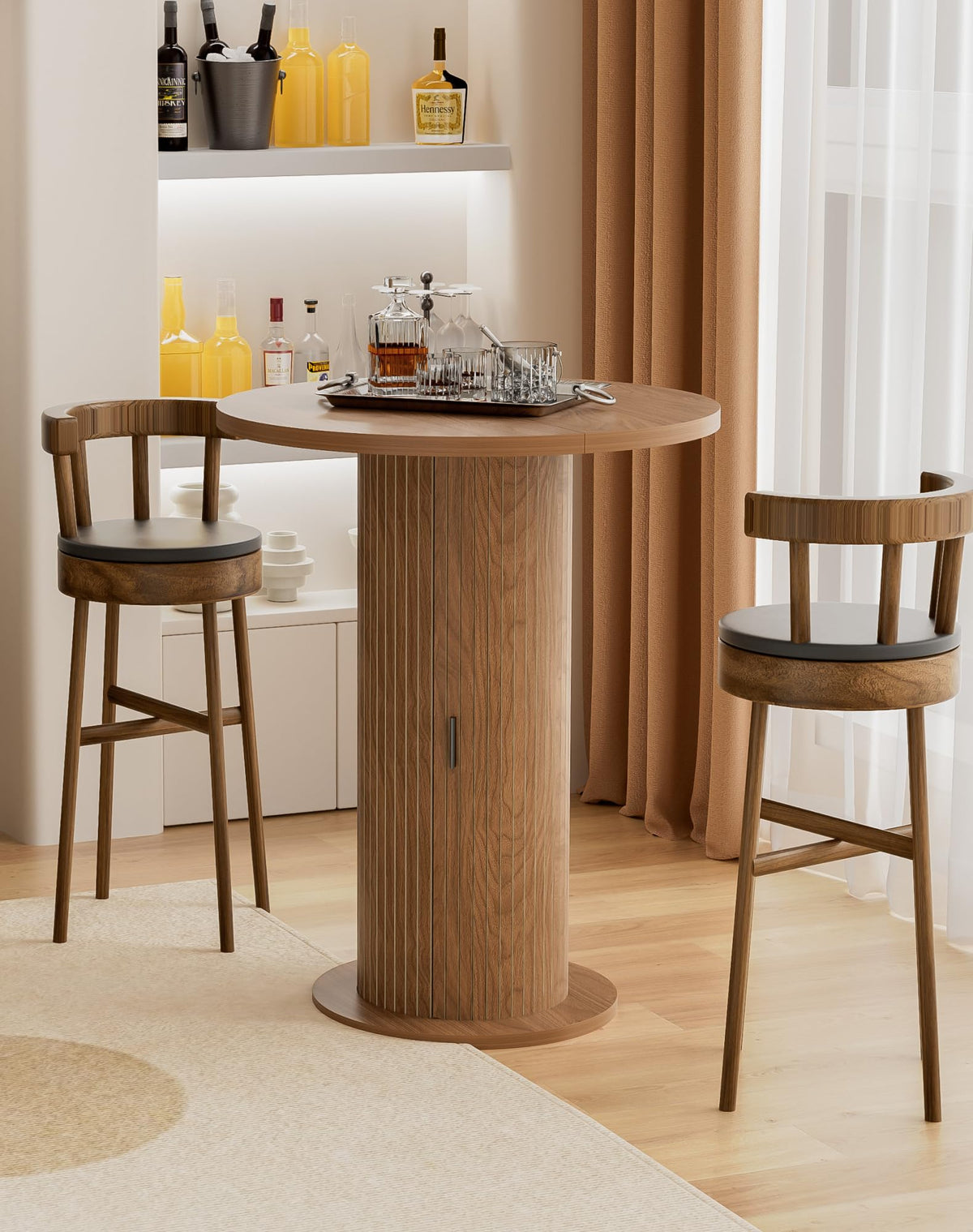 Round Bar Table with Storage and Sliding Door L59682