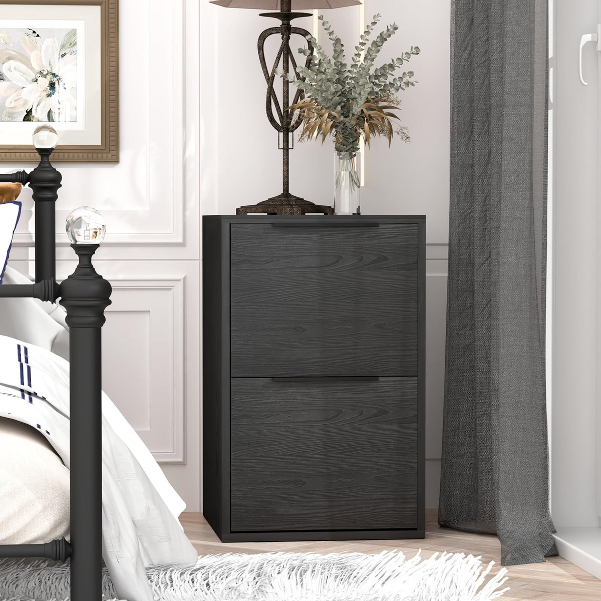 Black Two Drawer Wood File Cabinet L451