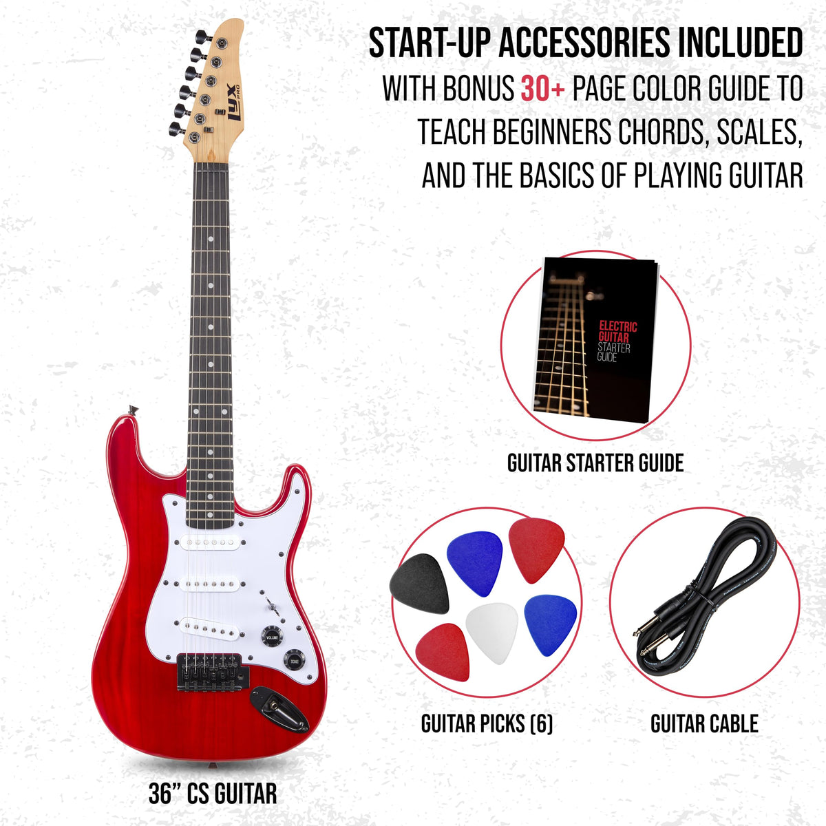 30” Electric Guitar Kit with Amp Cable, 6 Picks, Solid Wood Body, Red Y785