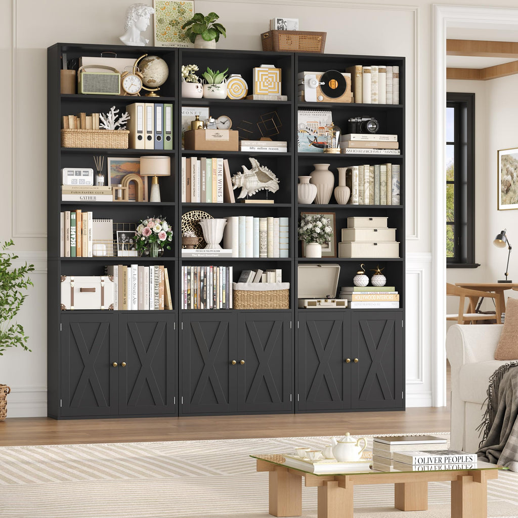 82" Tall Black Bookcase with Doors Z878451
