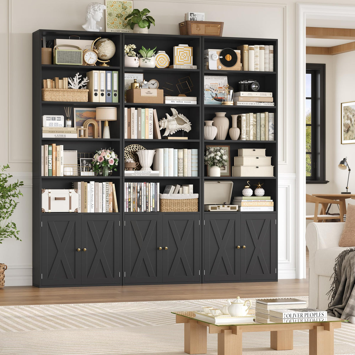 82" Tall Black Bookcase with Doors Z878451