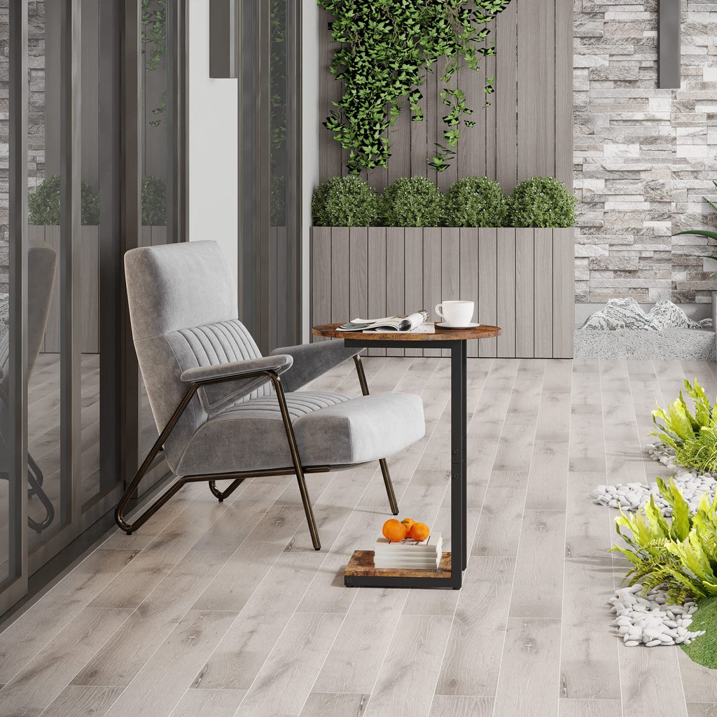 Small C-Shaped Wood Side Table Set of 2 with Metal Frame K5108