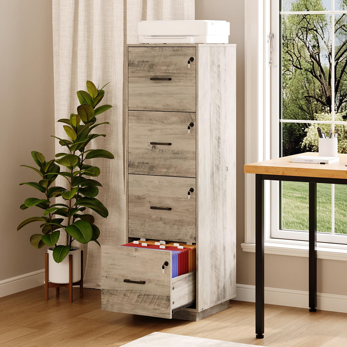 4 Drawer Wood File Cabinet with Lock O5231