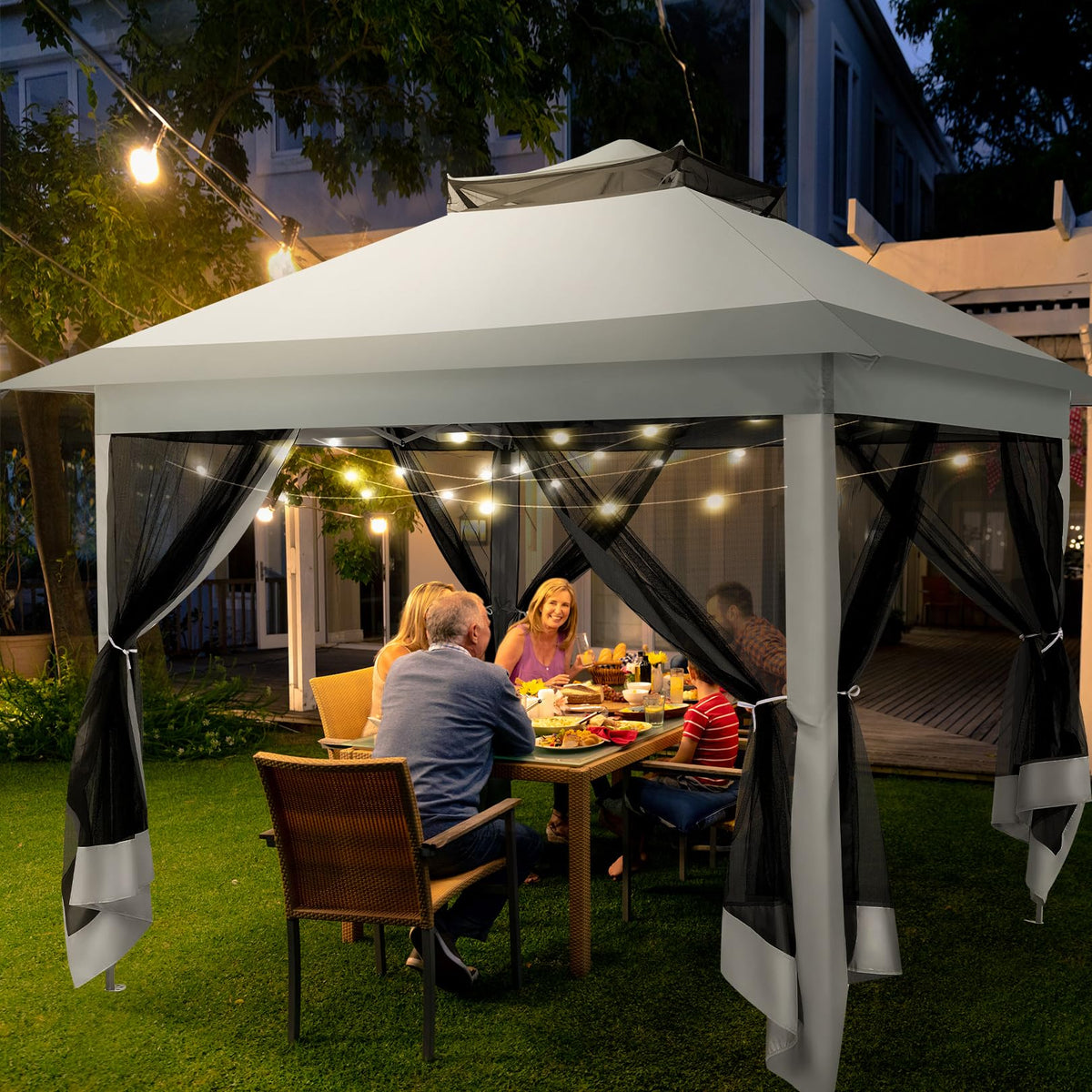 12x12 Pop Up Waterproof Outdoor Canopy with Mosquito Nettings and Carry Bag W91600