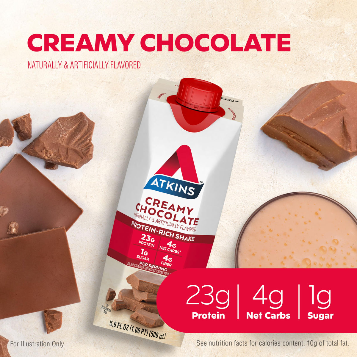 Creamy Chocolate Protein Shake, 23g Protein, 12 Count Q858656