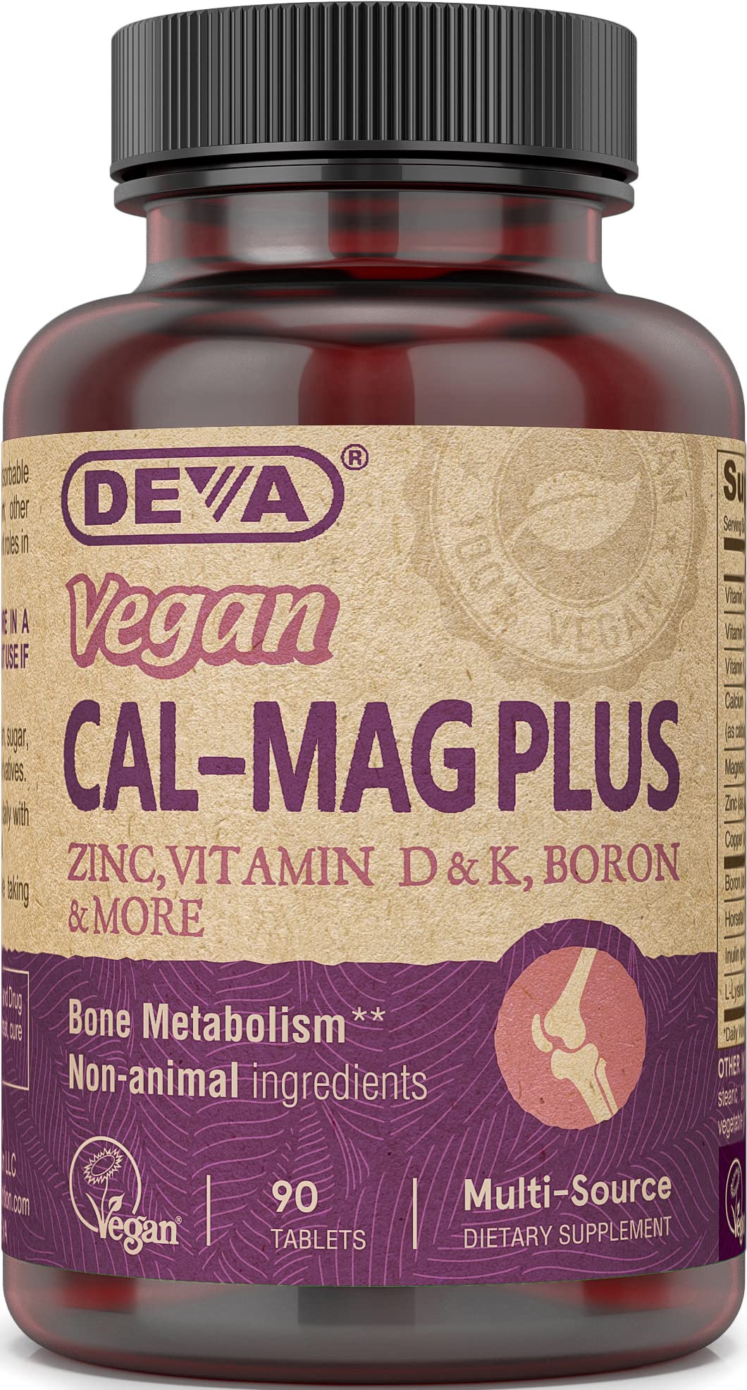 Vegan Calcium Magnesium Supplement with Zinc 90 Tablets H831