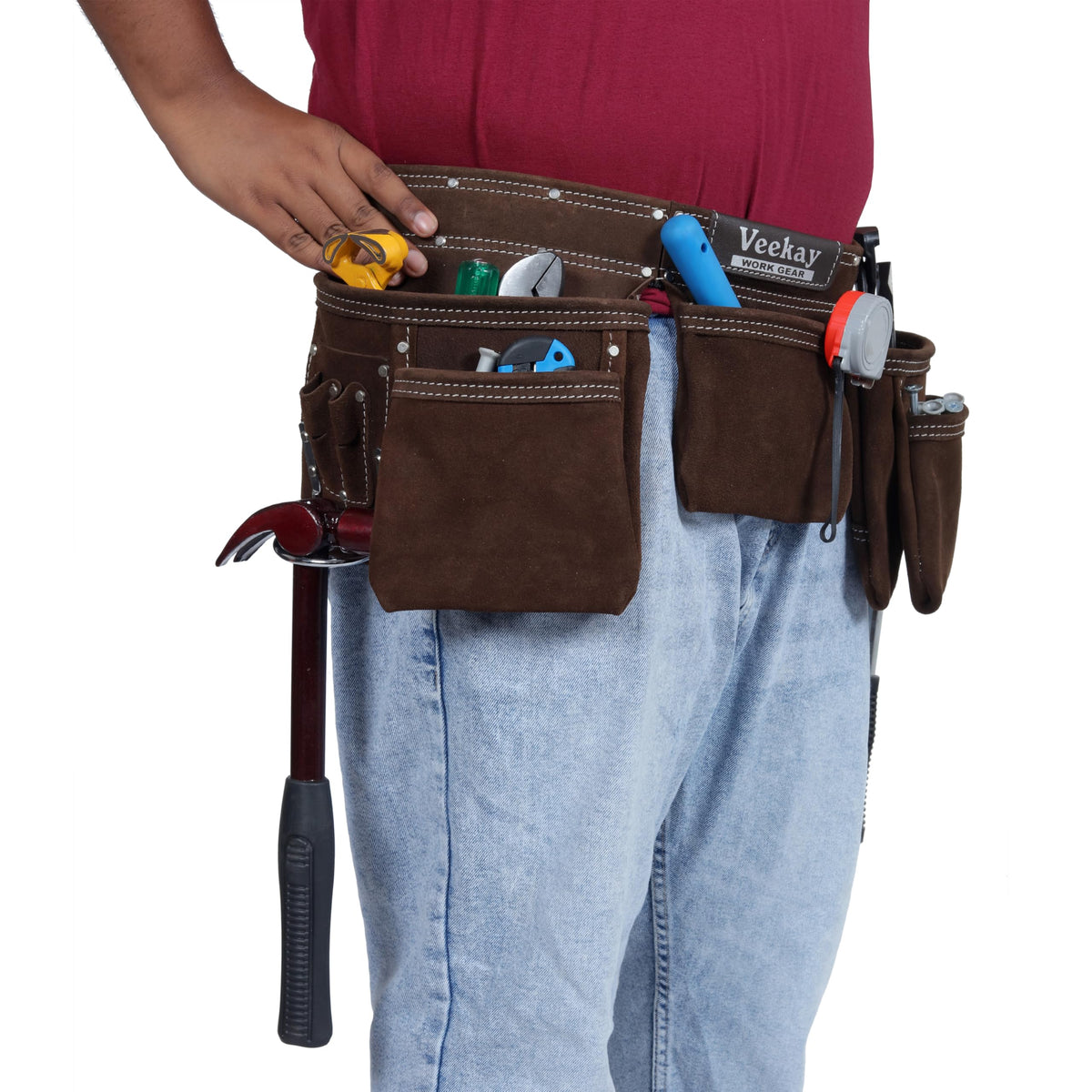 Brown Suede Leather 11-Pocket Tool Belt R912690