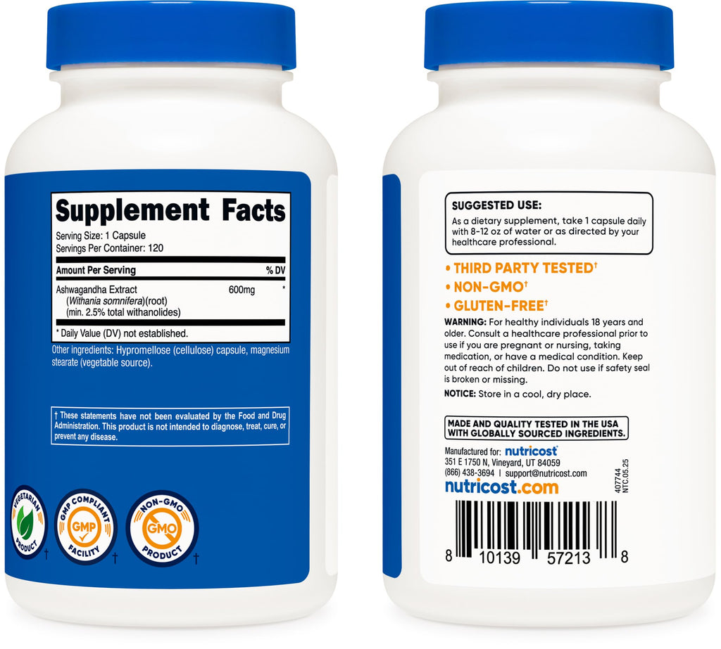 Ashwagandha Herbal Supplement 600mg 120 Capsules A605