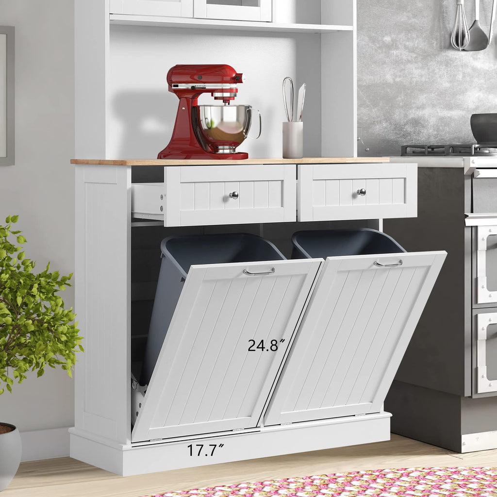 68.4" White Kitchen Pantry Storage Cabinet with Shelf, 2 Drawers and Tilt Out Trash Cabinet P33332