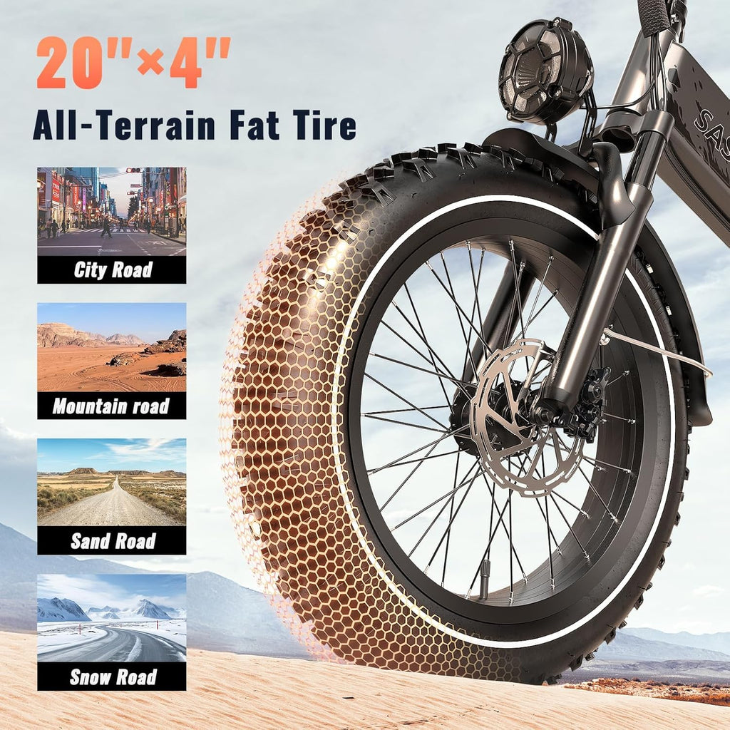 1500W Folding Electric Bike with 52V 20AH Removable Battery, 20" x4.0 Fat Tire V262