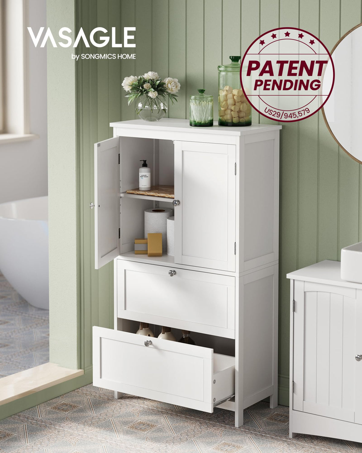 Cloud White Bathroom Floor Cabinet with 2 Doors, 2 Drawers G826