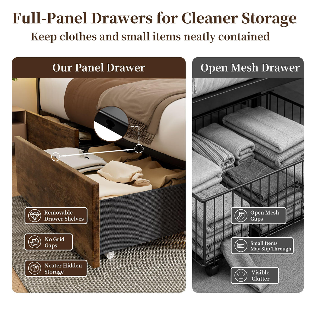 Full Bed Frame with 4 Storage Drawers Y10687