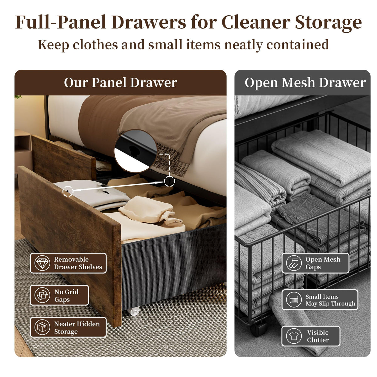Full Bed Frame with 4 Storage Drawers Y10687