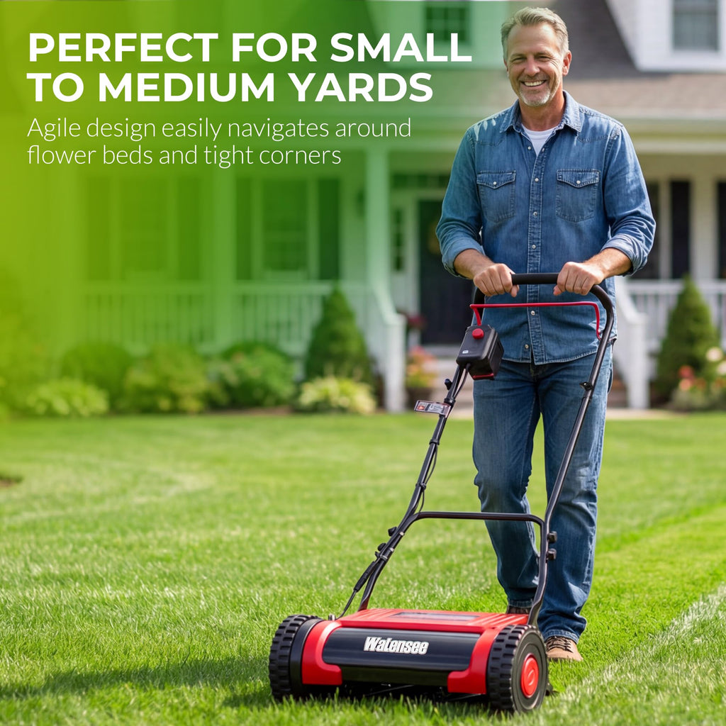16-Inch Cordless Electric Reel Lawn Mower with 2 Batteries U9155