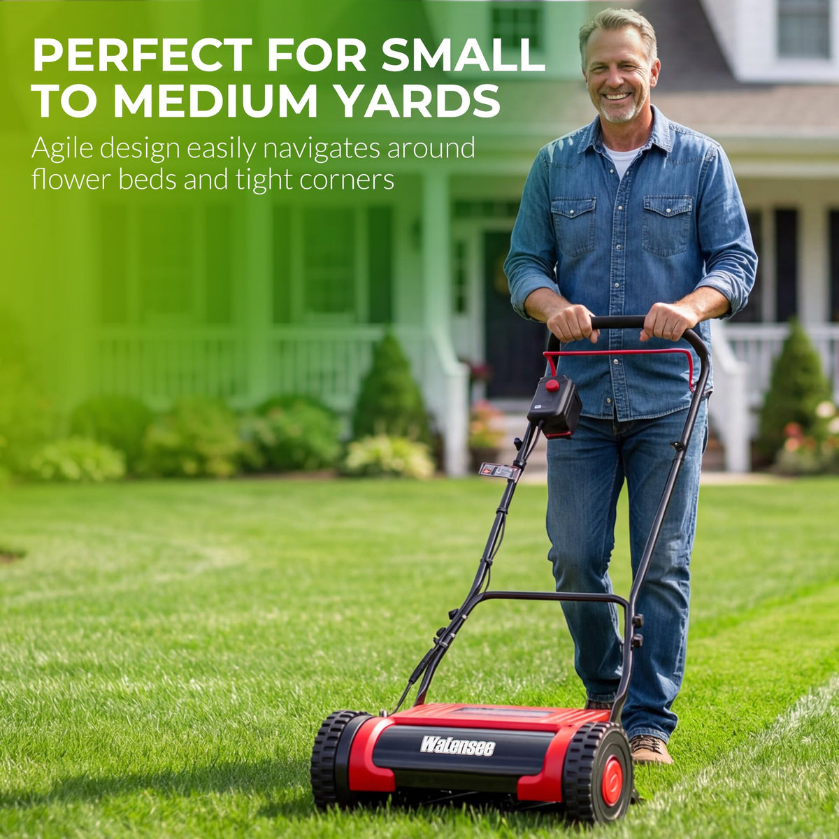 16-Inch Cordless Electric Reel Lawn Mower with 2 Batteries U9155