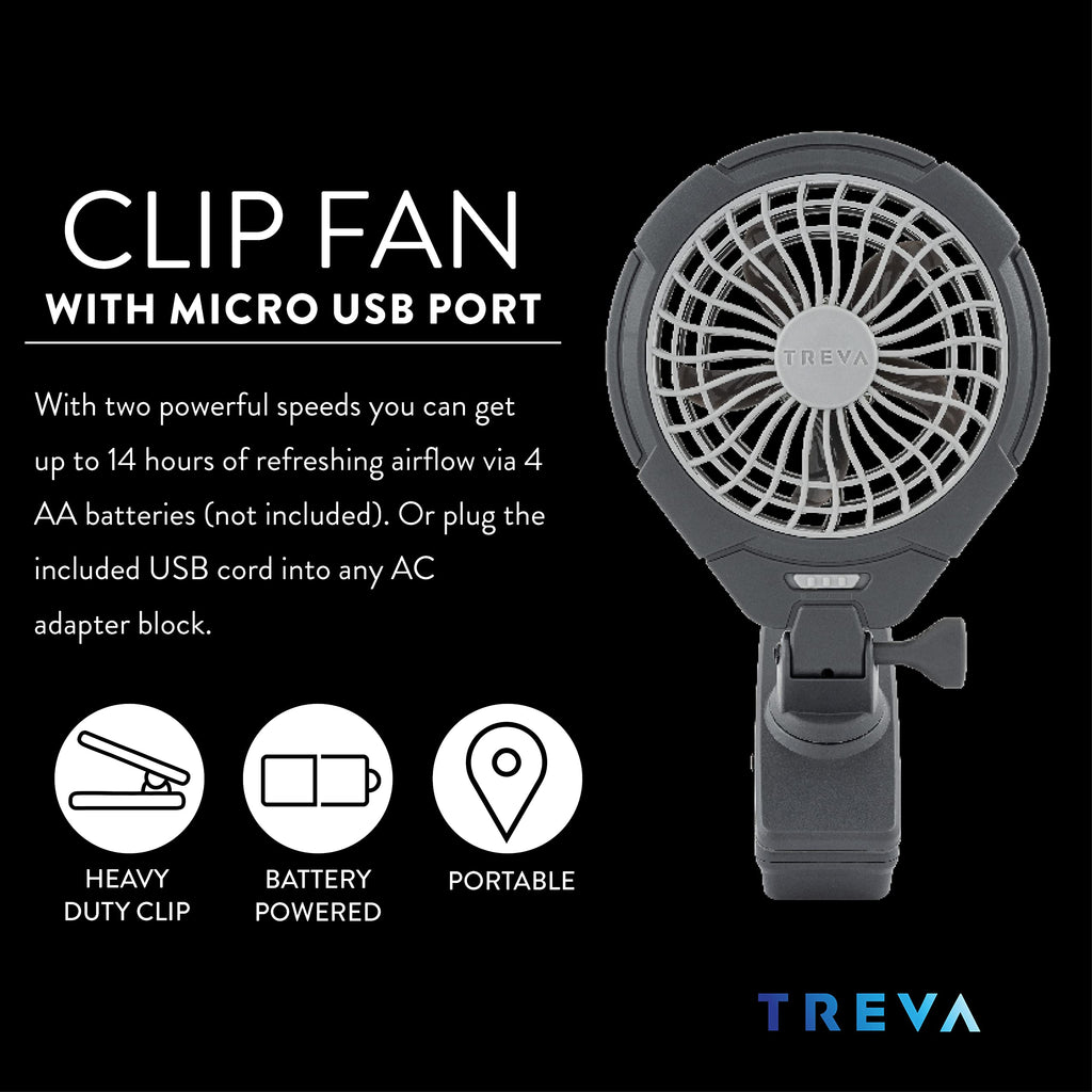 Battery USB Powered Clip on Fan 2-Speed Gray W32456