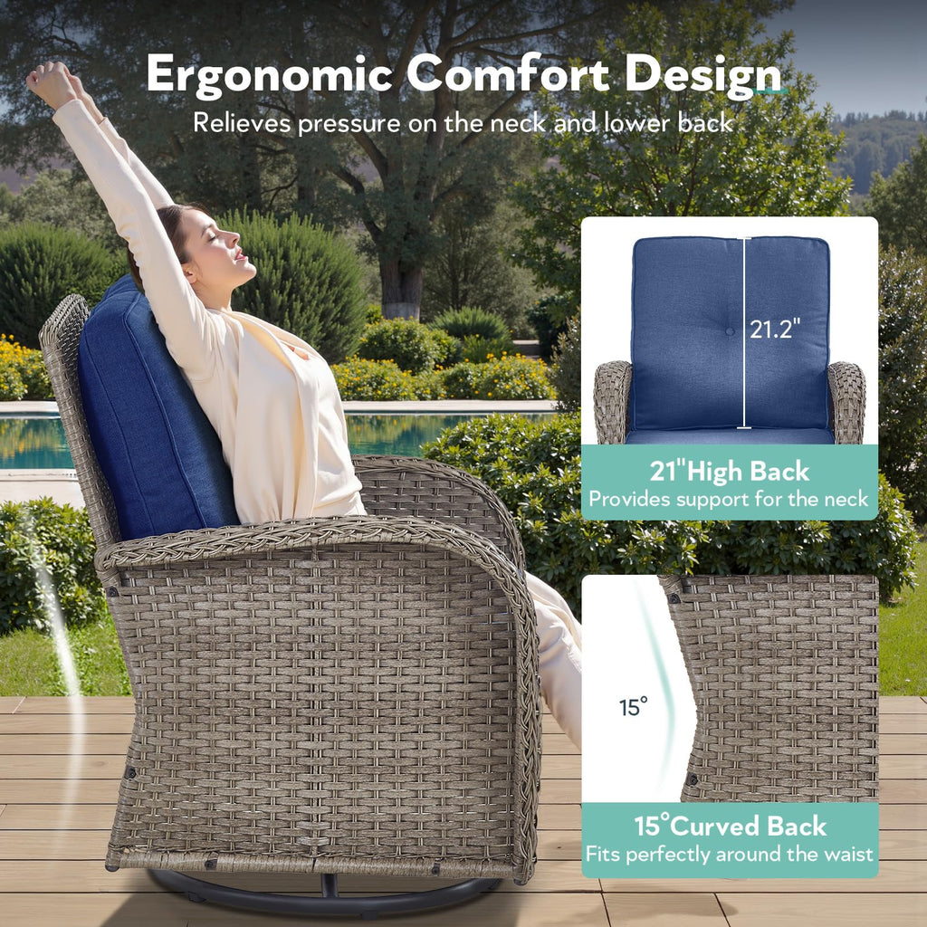 6 Piece Grey Wicker Patio Furniture Set with Blue Cushion A296292