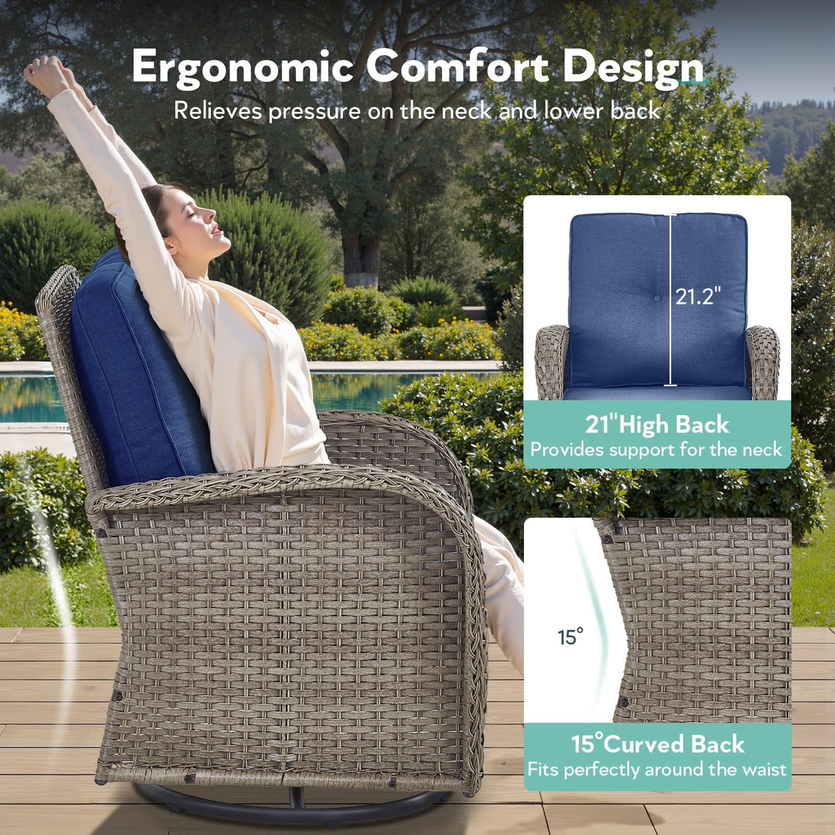6 Piece Grey Wicker Patio Furniture Set with Blue Cushion A296292