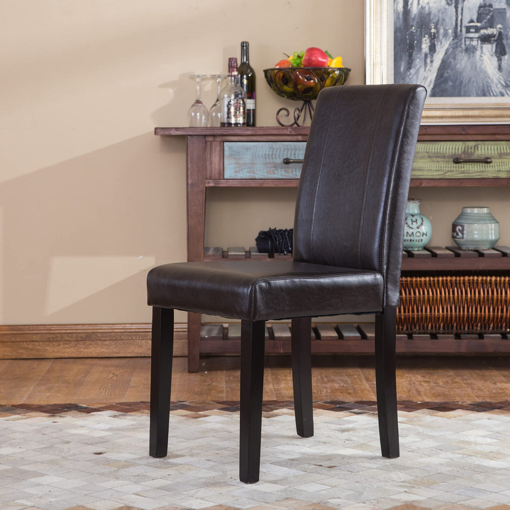 Brown Faux Leather Solid Wood Parson Chairs, Set of 2 H3493