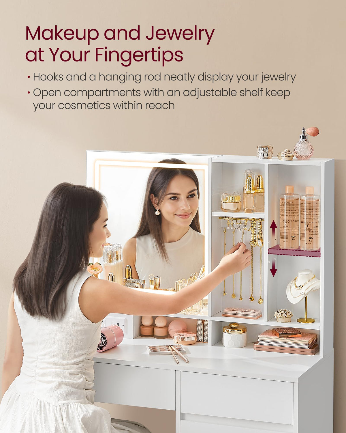 Vanity Desk with Mirror and Lights B768294
