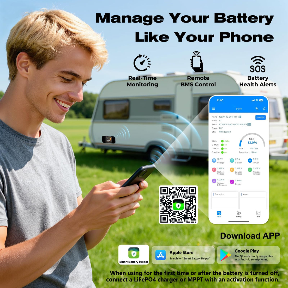 12V 100Ah Mini LiFePO4 Lithium Battery with Bluetooth, Smart BMS V85841