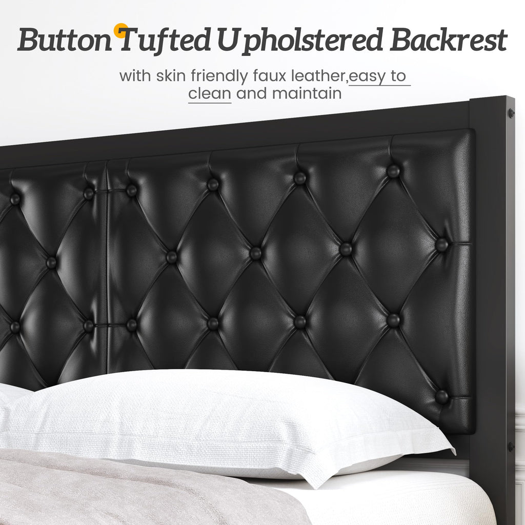 Queen Upholstered Button Tufted Bed Frame with Storage I960