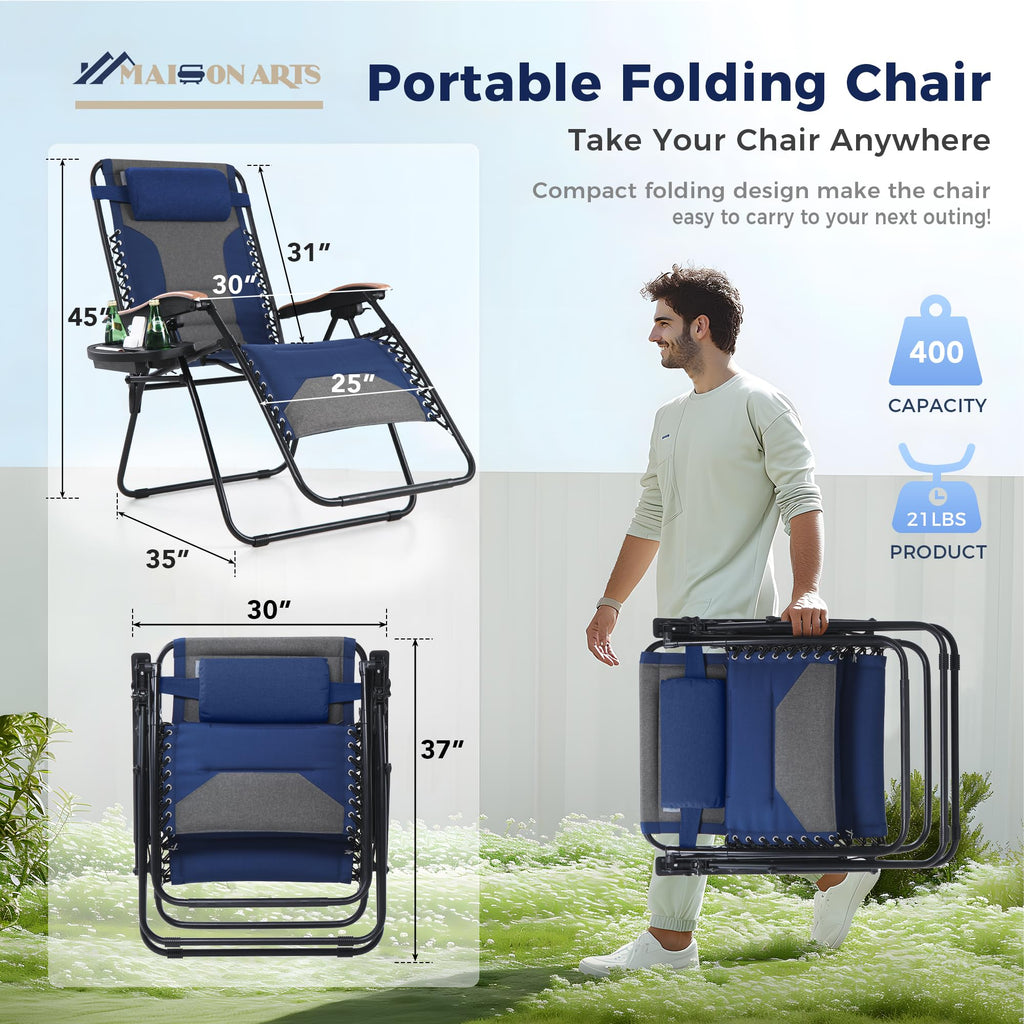 Oversized Padded Zero Gravity Chair Set of 2 Blue S9307