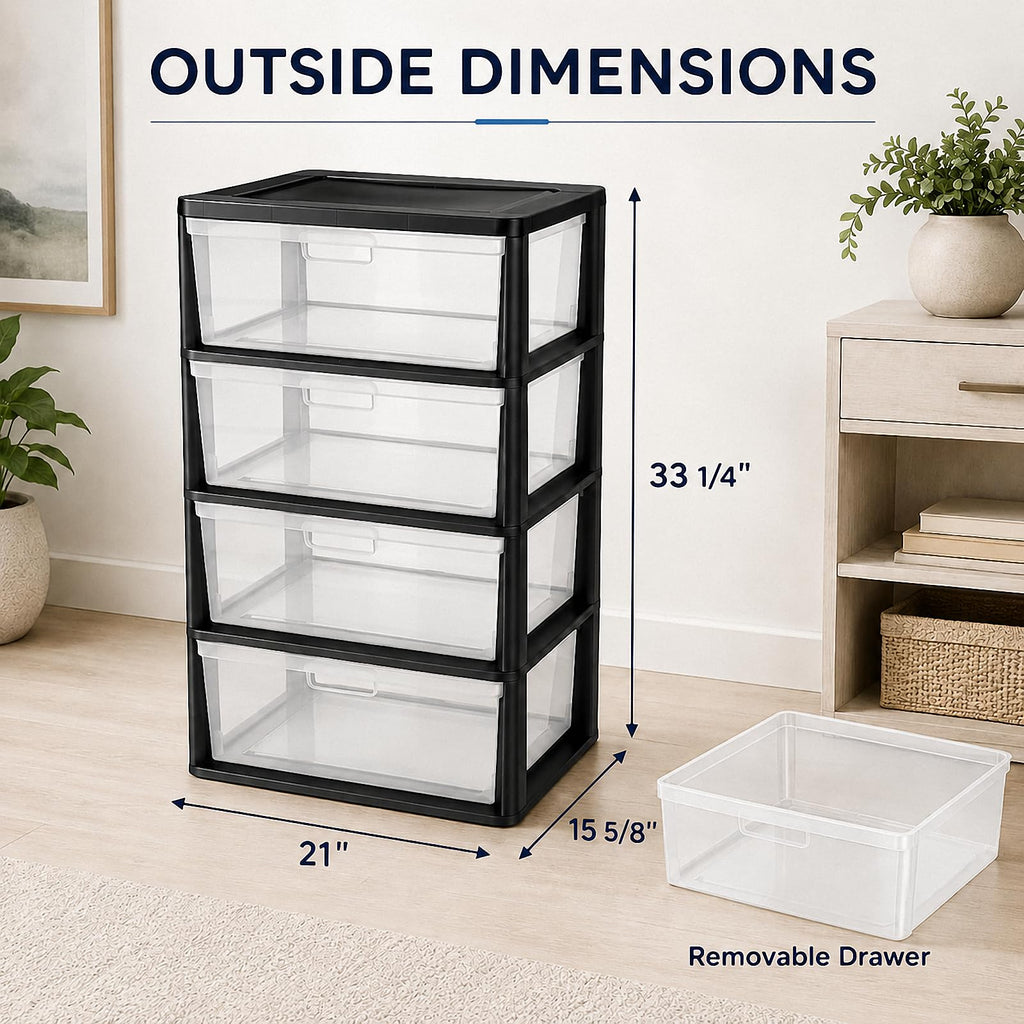Wide 4 Drawer Plastic Storage Tower Organizer J49882
