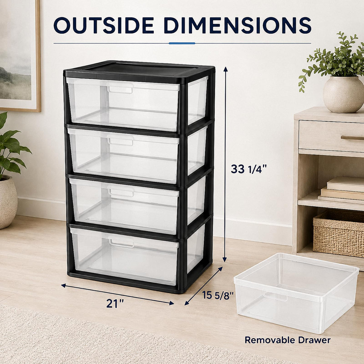 Wide 4 Drawer Plastic Storage Tower Organizer J49882