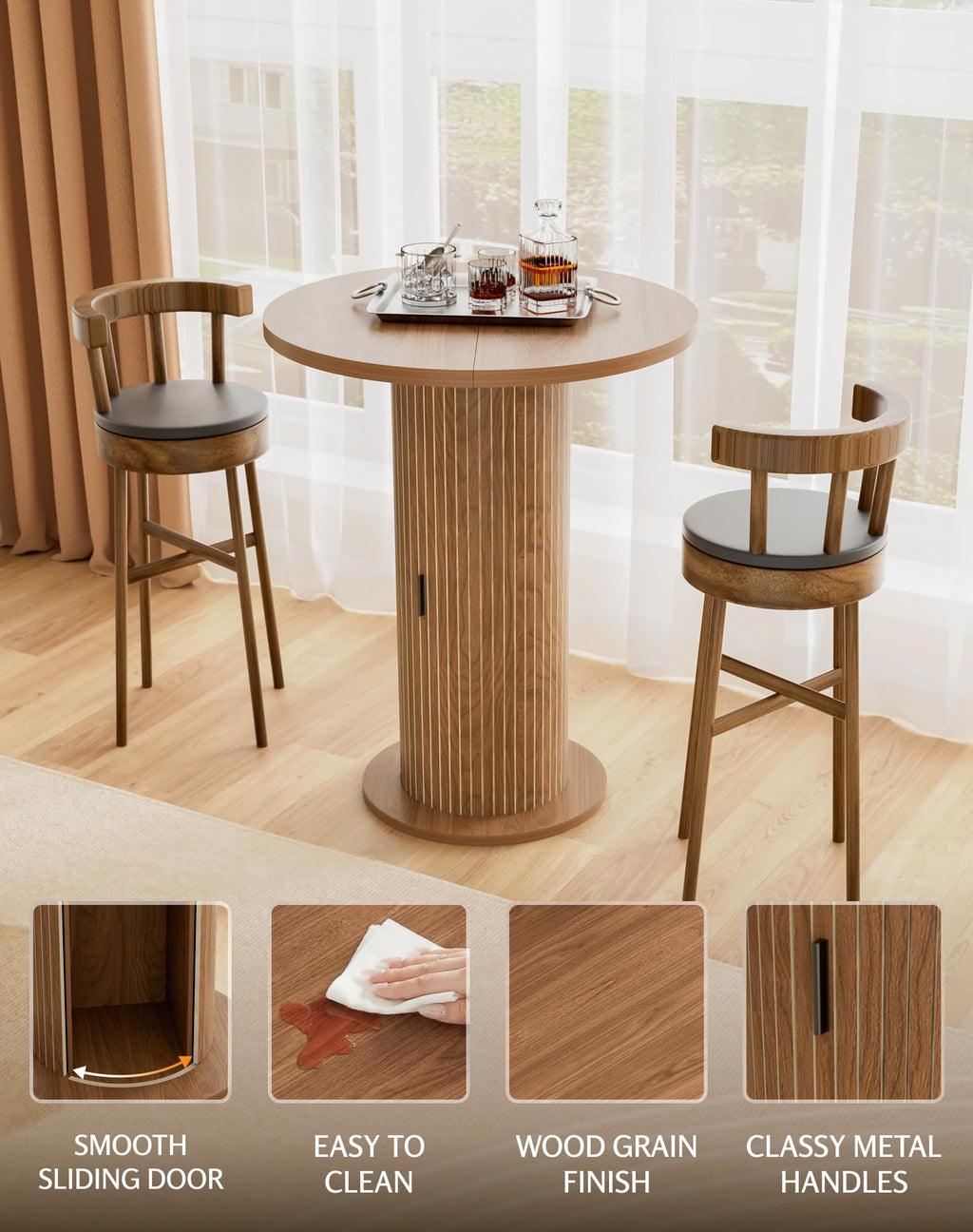 Round Bar Table with Storage and Sliding Door L59682