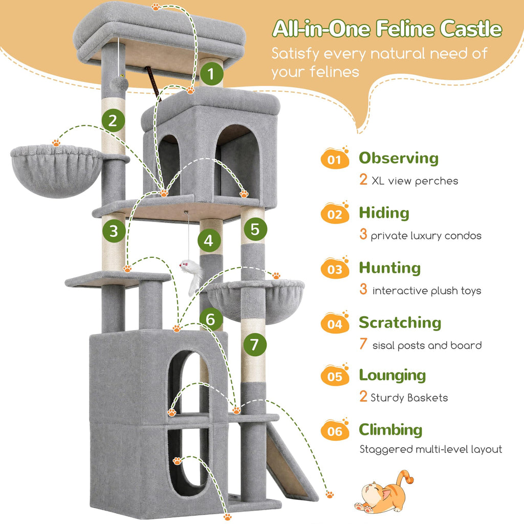 70 inch Light Grey Cat Tree Condos U786571