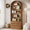 76.8" Tall Arched Bookcase with File Cabinet Drawer, Walnut Brown H307523