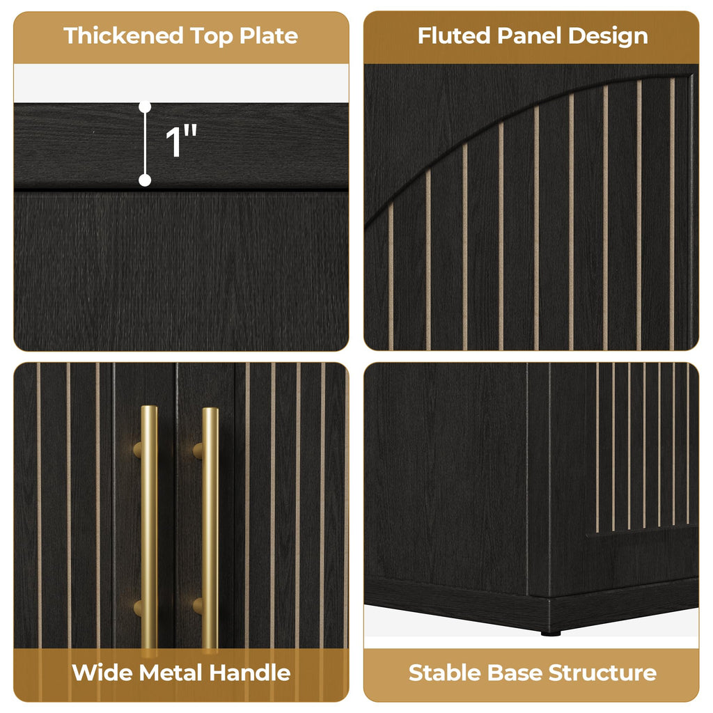63" Black Wood Buffet Cabinet with Storage E6313