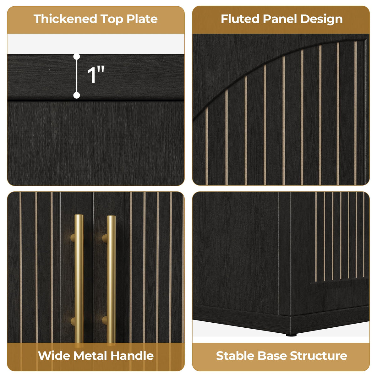 63" Black Wood Buffet Cabinet with Storage E6313