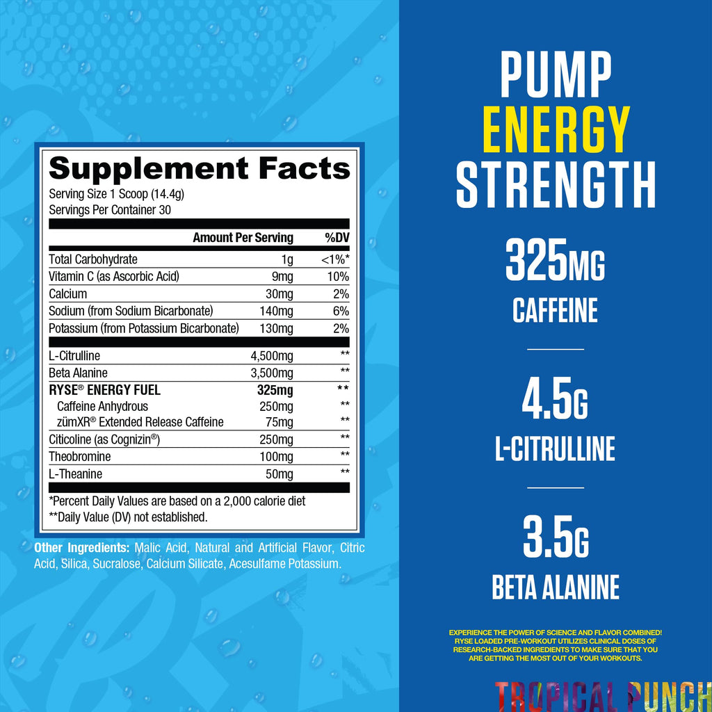 Pre Workout Powder Tropical Punch 300mg Caffeine 30 Servings D33126