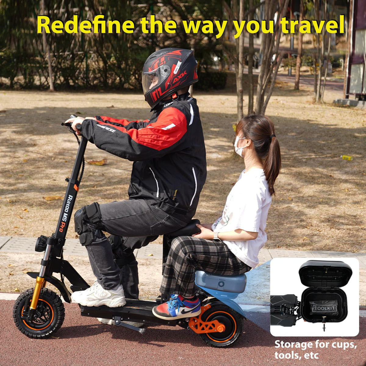 1600 W 50 Miles 40 MPH 10" Off Road Tire Folding E-Scooter 48V 27AH Battery with Detachable Seat F9561