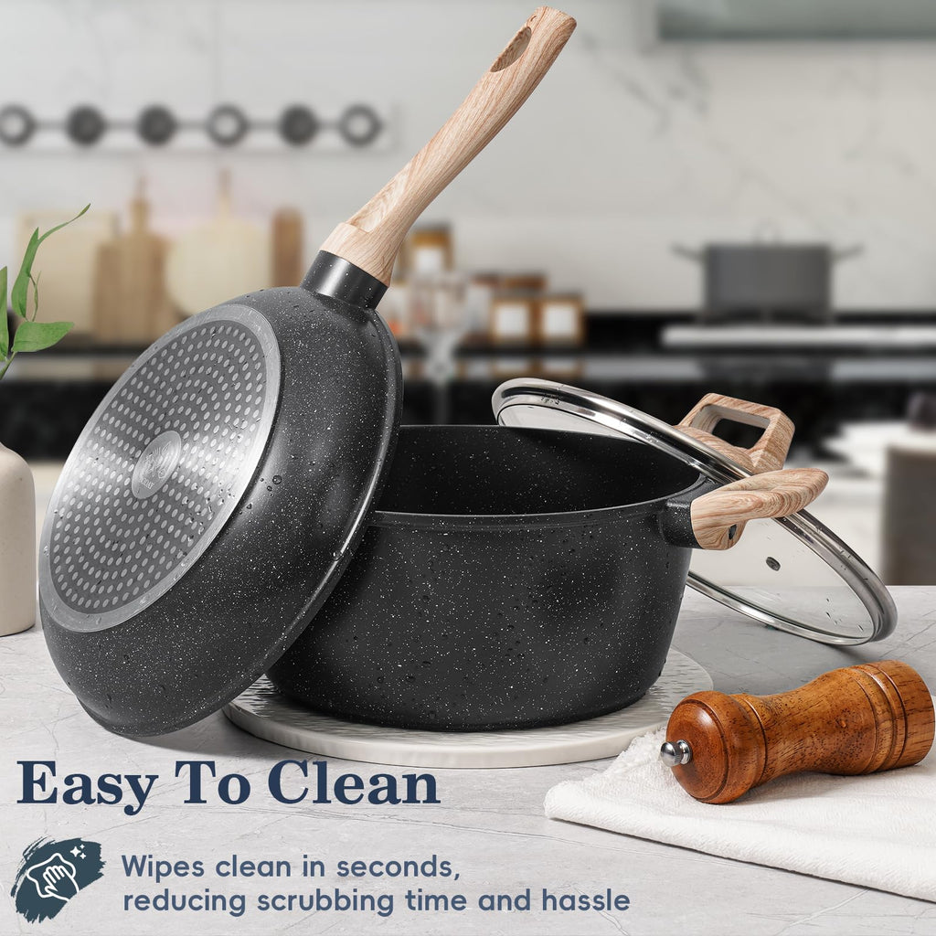 Non Stick 12Pcs Black Granite Induction Cookware K451051