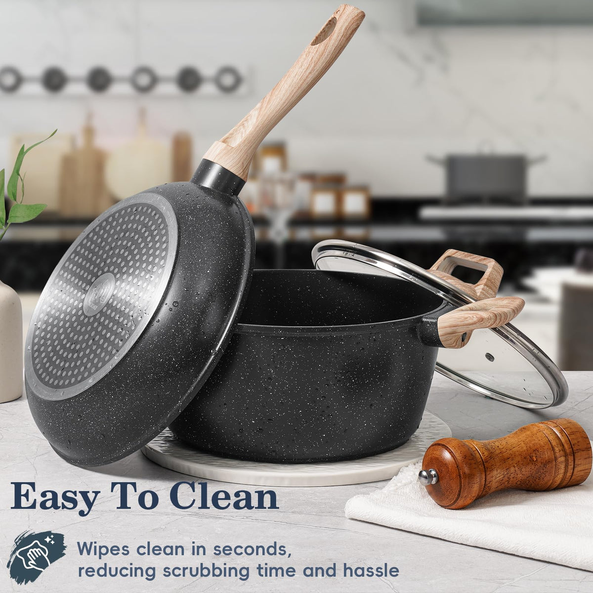 Non Stick 12Pcs Black Granite Induction Cookware K451051